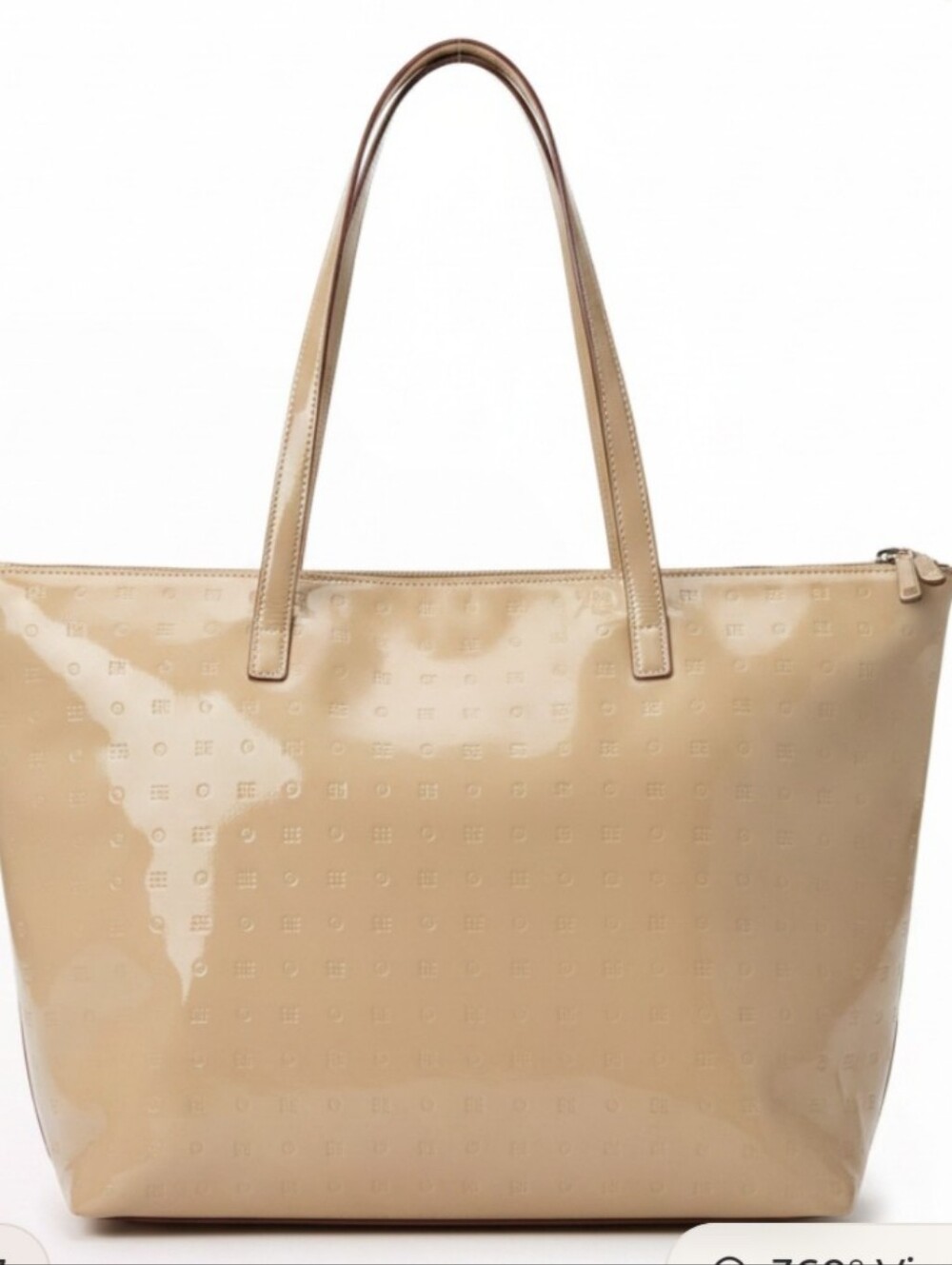 ARCADIA Italy Embossed Patent Leather Tote Bag - Beige